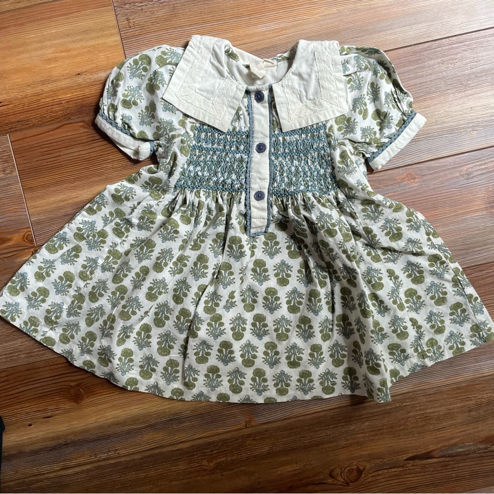 Little Cotton Clothes Violet Dress Jaipur Floral in Fern